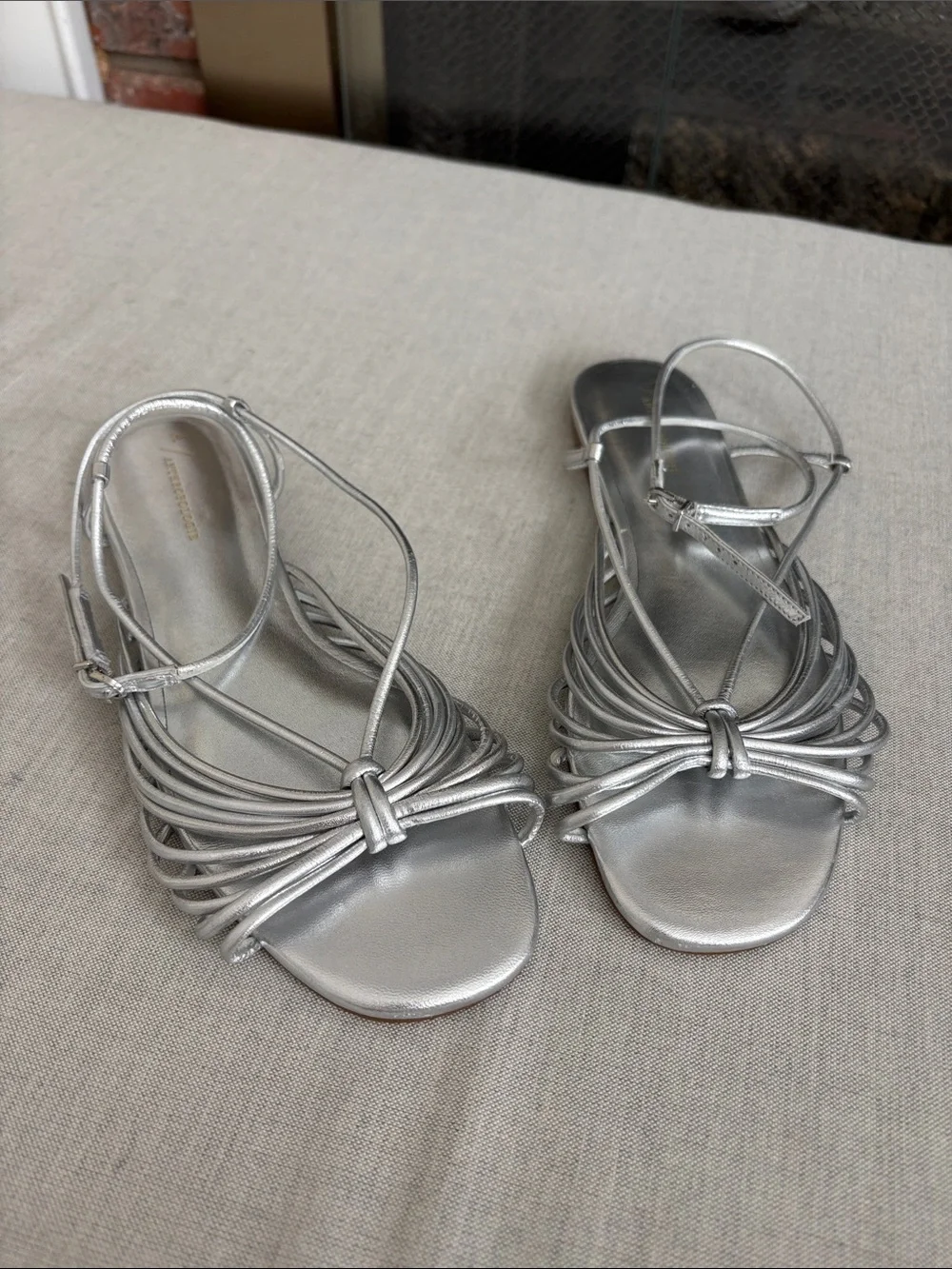 By Anthropologie Size 8 Silver Strappy Flat Sandals